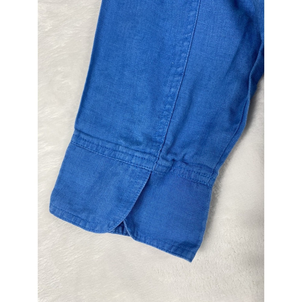 2/$30 Jillian Jones 100% Linen Shirt M Blue Button Front 3/4 Sleeve Lagen - Picture 12 of 14